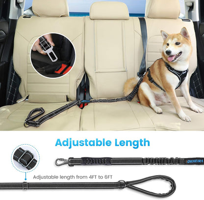 6Ft /4Ft Dog Leash Rope for Large Dogs, Heavy Duty with Comfortable Padded Handle and Highly Reflective Threads,4-In-1 Multifunctional Dog Leashes with Car Seat Belt for Training (Black)
