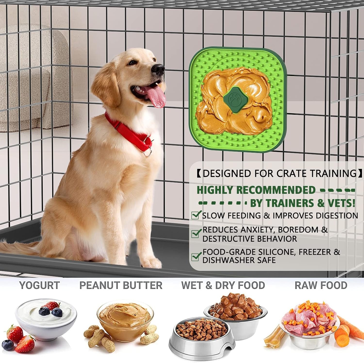 Licking Mat for Dogs Crate, 7.1" Large Dog Crate Lick Pads Slow Feeder, Lick Pad Crate Training Toy Crate Lick Mat, Suitable Peanut Butter, Yogurt, Etc, for Boredom & Anxiety Relief Licking Pad