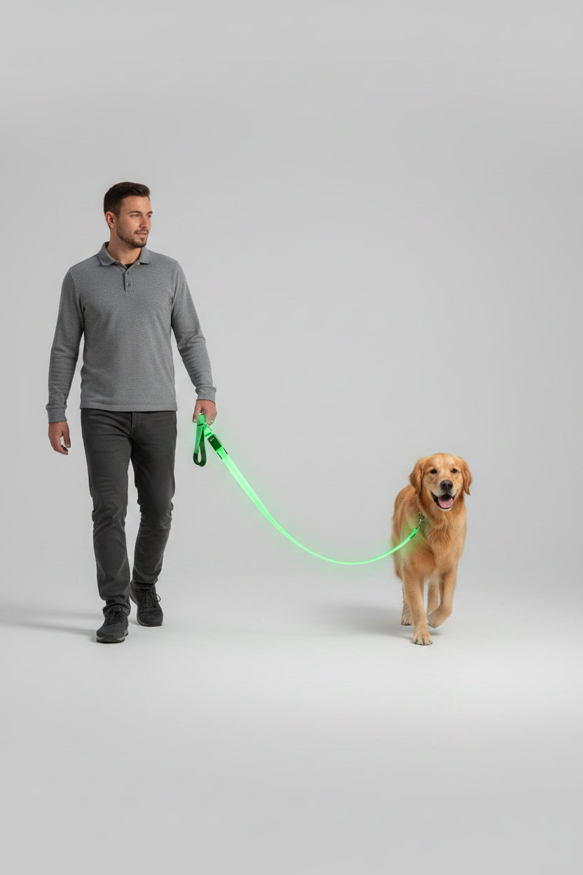 LED Dog Leash 6 Feet Micro USB Rechargeable Nylon Webbing Glow Safety Standard Dog Leash (Green)