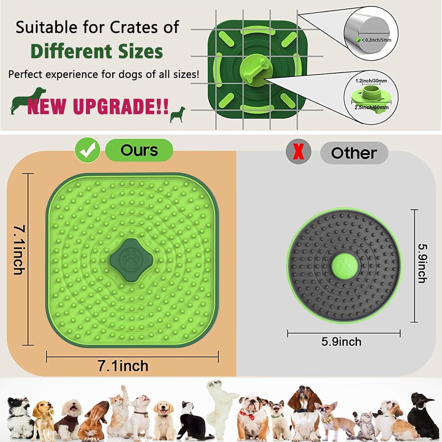 Licking Mat for Dogs Crate, 7.1" Large Dog Crate Lick Pads Slow Feeder, Lick Pad Crate Training Toy Crate Lick Mat, Suitable Peanut Butter, Yogurt, Etc, for Boredom & Anxiety Relief Licking Pad