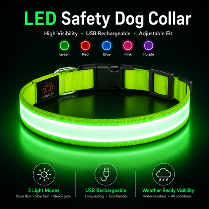 Rechargeable LED Dog Collar - Super Bright Safety Glow for Night Walks (Small, Green)