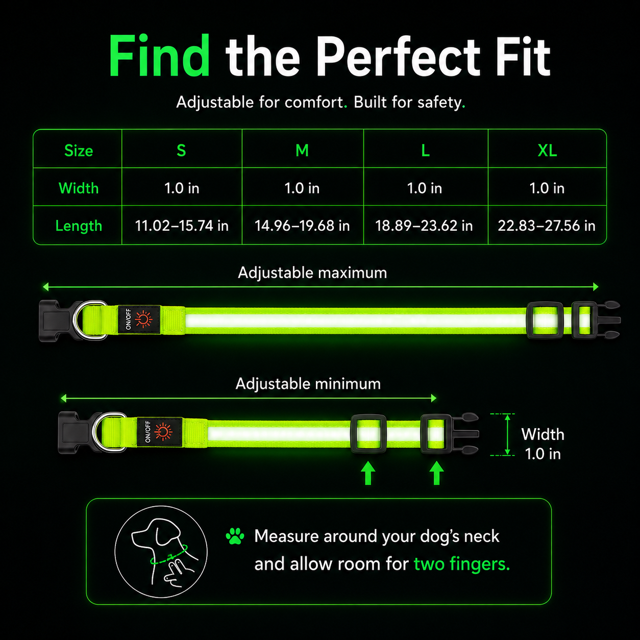 Rechargeable LED Dog Collar - Super Bright Safety Glow for Night Walks (Small, Green)