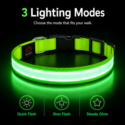 Rechargeable LED Dog Collar - Super Bright Safety Glow for Night Walks (Small, Green)