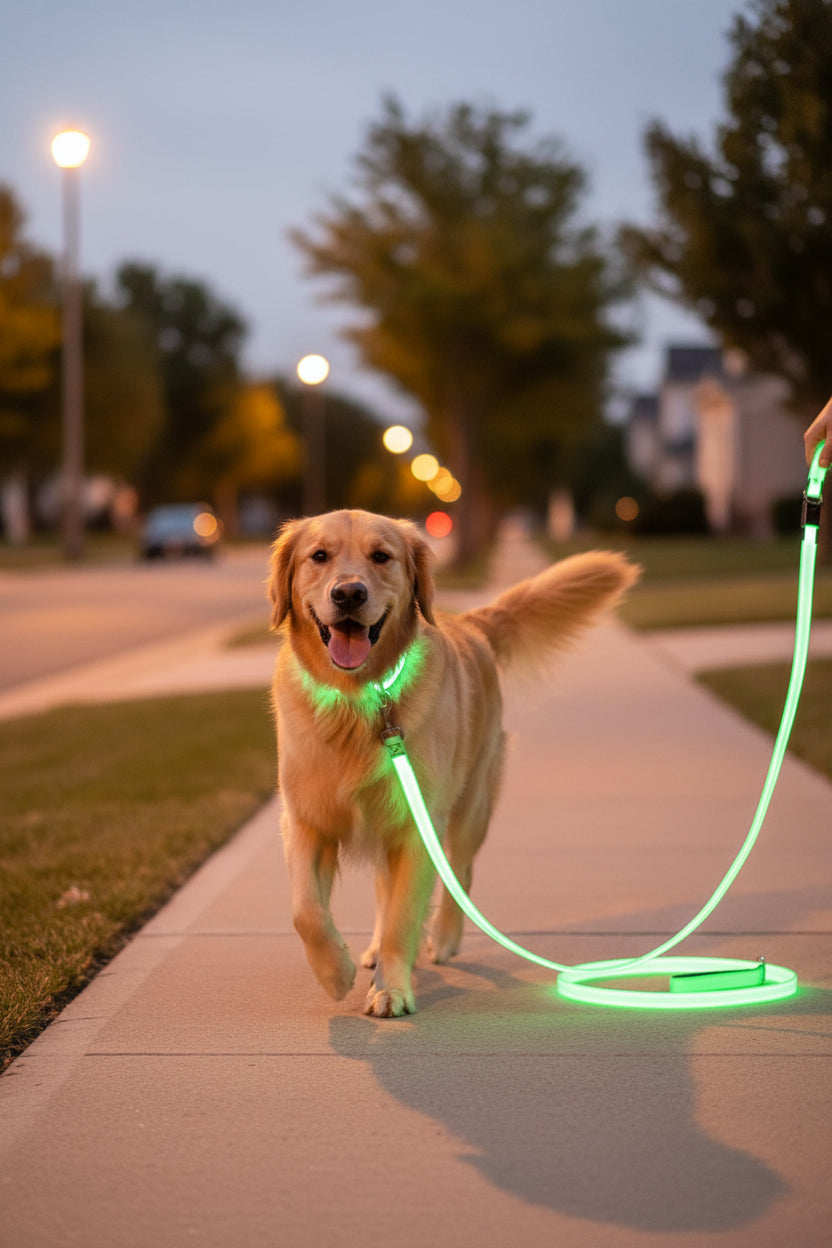 LED Dog Leash 6 Feet Micro USB Rechargeable Nylon Webbing Glow Safety Standard Dog Leash (Green)