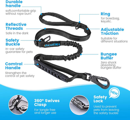 6Ft /4Ft Dog Leash Rope for Large Dogs, Heavy Duty with Comfortable Padded Handle and Highly Reflective Threads,4-In-1 Multifunctional Dog Leashes with Car Seat Belt for Training (Black)
